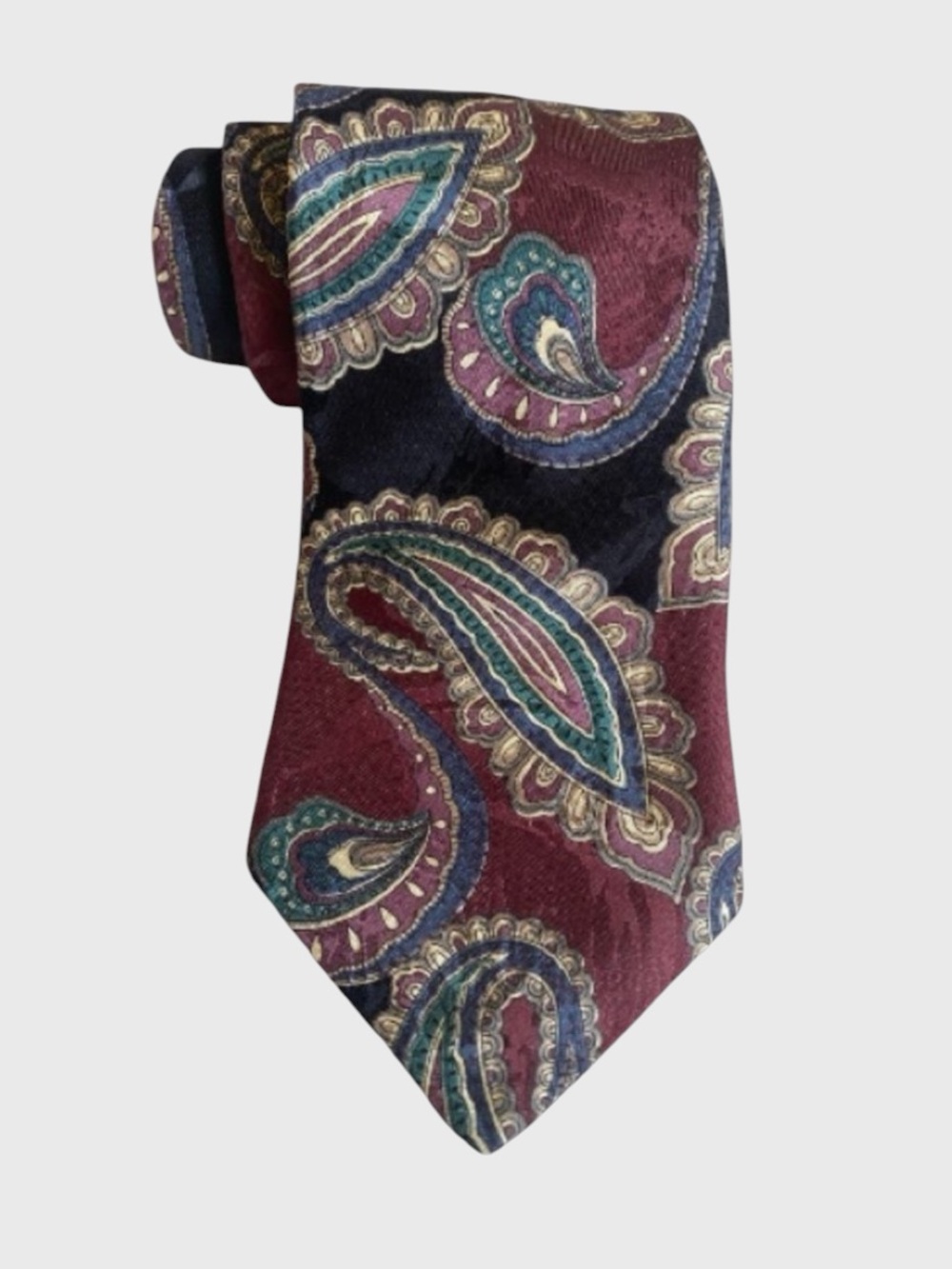Hunting Horn Classics Men's Silk Paisley Tie Burgundy Black Made in USA Preppy